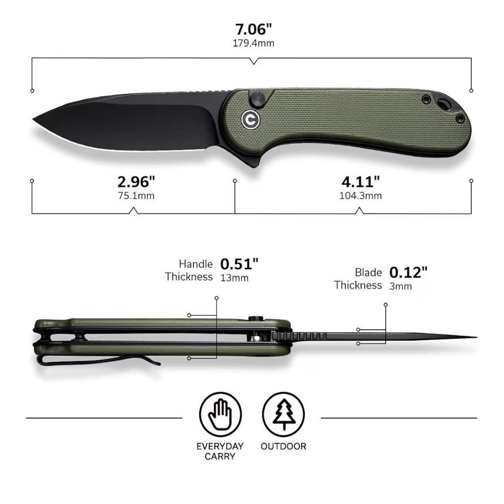 CIVIVI Button Lock Elementum II Flipper Knife G10 Handle (2.96" Nitro-V Blade) - Picture 2 of 3